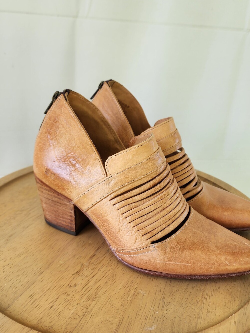 Bed Stu Trough Tan Leather Cutout Block Heel Booties - Picture 7 of 13
